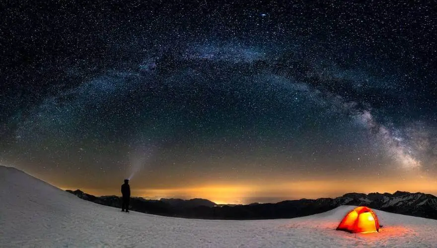 Stargazing with a camping tent with clear top