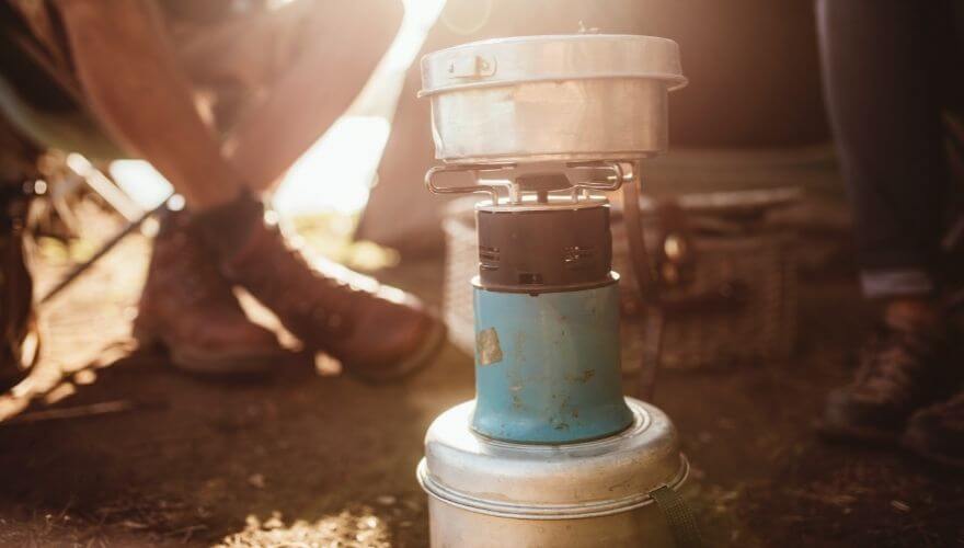 Boiling water with a mini camping stove